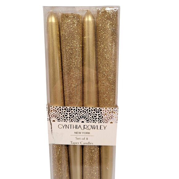 Cynthia Rowley Set of 8 Metallic Gold Taper Candles 10'' Shimmery New - Picture 2 of 5